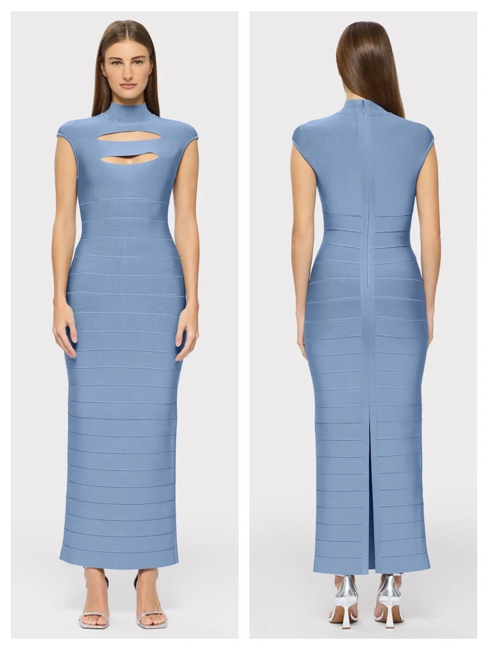Hervé Léger Cap Sleeve Cut-Out Gown